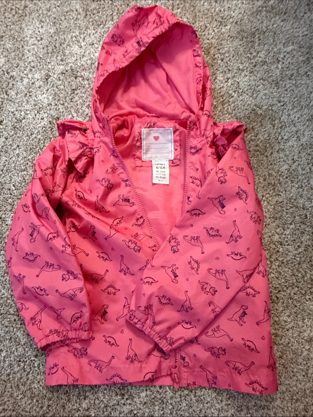 Carter’s Girls Pink Dinosaur Print Hooded Rain Jacket